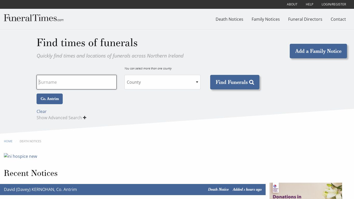 Death Notices | Funeral Times